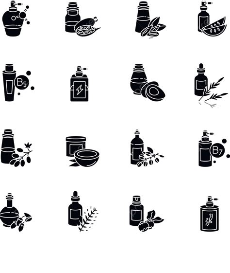 Hair Oils Icons With Natural Ingredients On White Vector Black