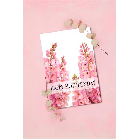 Pink Flower Mothers Day Card Printable Pretty Floral Mom Card Digital