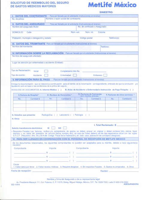 Pdf Solicitud De Reembolso Del Seguro De Gastos Medicos Mayores