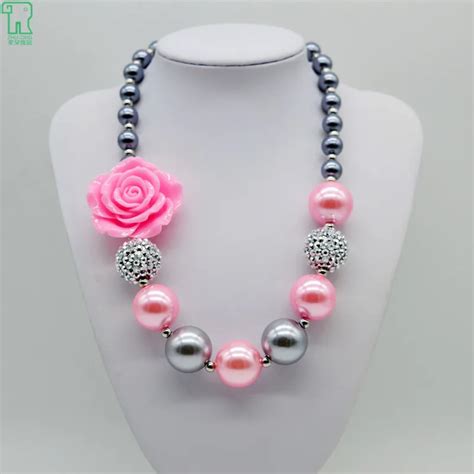 Childrens Chunky Rose Pearl Necklace 2015 New Girls Resin Flower