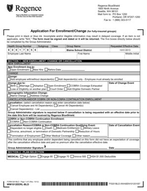 Fillable Online Blaine Wednet 2013 14 Regence Enrollment Change Form