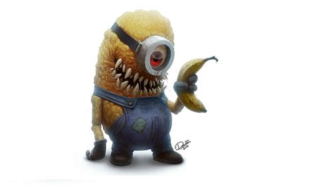 Hd Wallpaper Minions Holding Banana Look Cartoon Monster Teeth