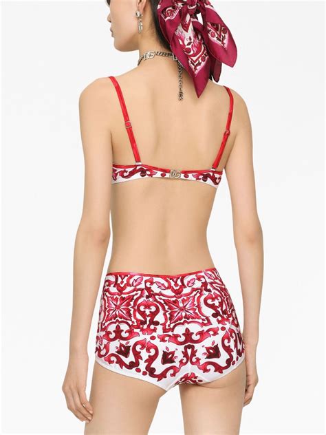 Dolce Gabbana Maiolica Print Bikini Set Red Farfetch