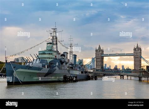 World War Ii Town Class Light Cruiser Hms Belfast Comm 1938 Now A Floating Museum Near The