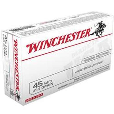 Winchester USA 45 ACP Ammunition 230 Grain JHP 880 Fps 50 Rounds