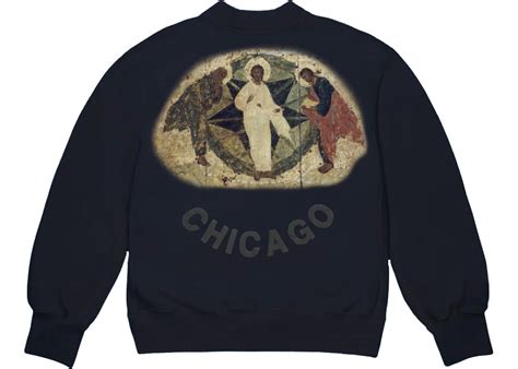 Kanye West Jesus Is King Chicago Painting Crewneck Navy Mens Fw19 Us