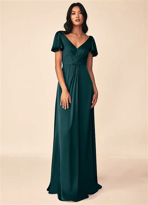 Azazie Soren Stretch Satin Dress Pine Bridesmaid Dresses Azazie CA