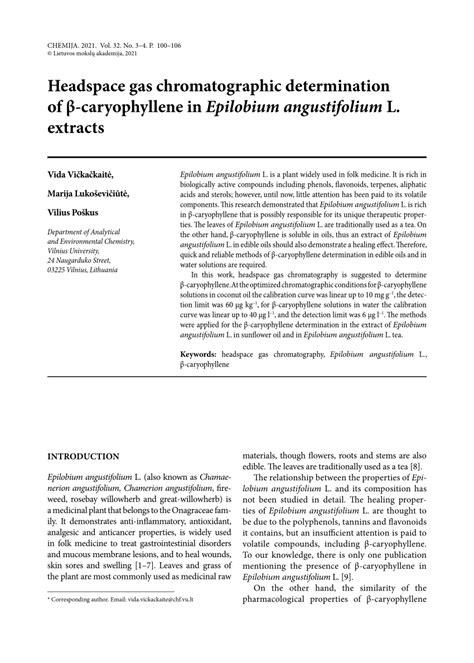 Pdf Headspace Gas Chromatographic Determination Of Caryophyllene In