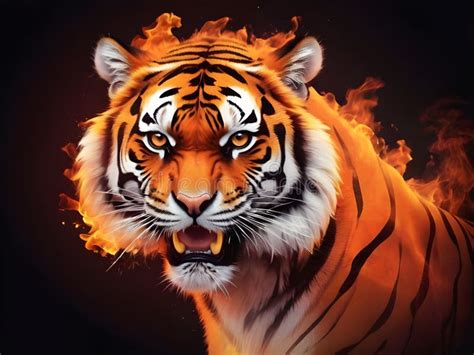 So Cute Adorable Tiger In Fire Stock Illustration Illustration Of