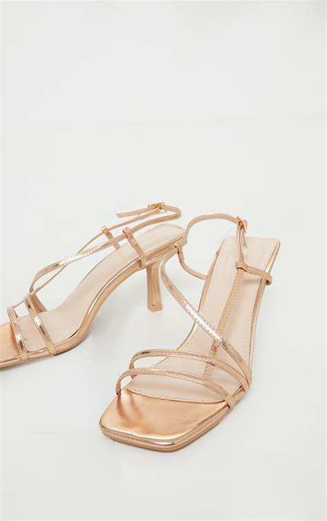 Rose Gold Low Heel Strappy Sandal Shoes Prettylittlething