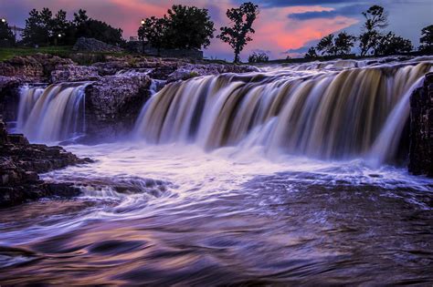 Waterfalls at Sunset in Sioux Falls Photograph by Randall Nyhof - Pixels