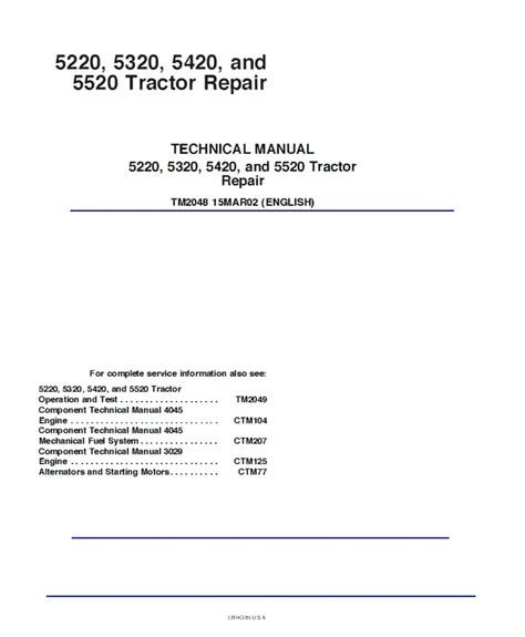 John Deere 5220 5320 5420 5520 Tractor Repair Manual Pdf