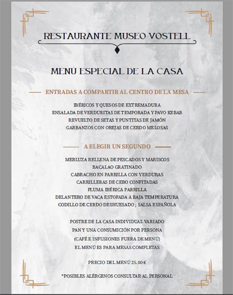 Carta De Restaurante Museo Vostell Malpartida De C Ceres