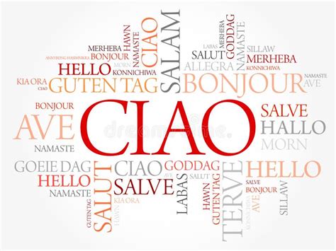 Saludo De Ciao Hola En La Nube Italiana De Palabras Stock De