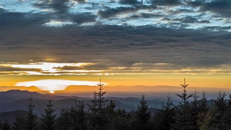 wallpaper mountains, horizon, sunset, clouds, trees, sky HD : Widescreen : High Definition ...