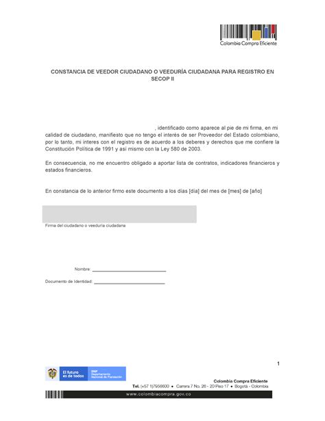 Formato Veeduriaciudadana Constancia De Veedor Ciudadano O Veedur A