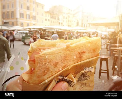 Street Food In Rome Is Focaccia Stuffed With Mortadella Stock Photo Alamy