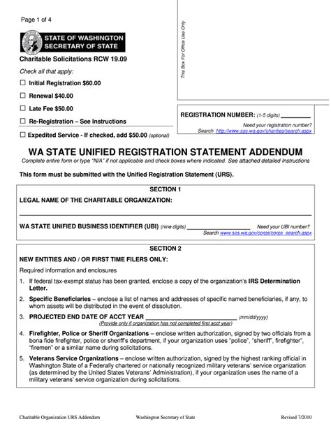 Fillable Online Sos Wa Wa State Unified Registration Statement Addendum