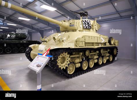 American tank Sherman M-51 (Super Sherman) in the museum Stock Photo ...