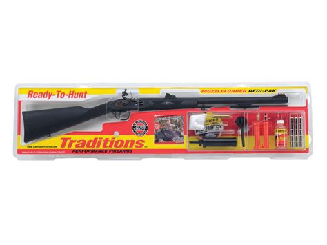 Traditions Deerhunter Muzzleloading Rifle Redi Pak 50 Caliber Flint 24 Blued Barrel Synthetic