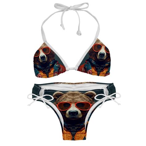 Vintage Bear Swimming Suit Bikini Set Bikinis Detachable Sponge