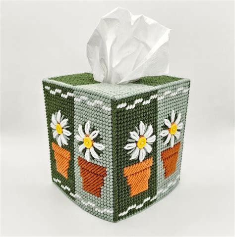 Daisy Tissue Box Cover Plastic Canvas Ready To Ship Etsy In 2024 Tissue Box Covers Plastic