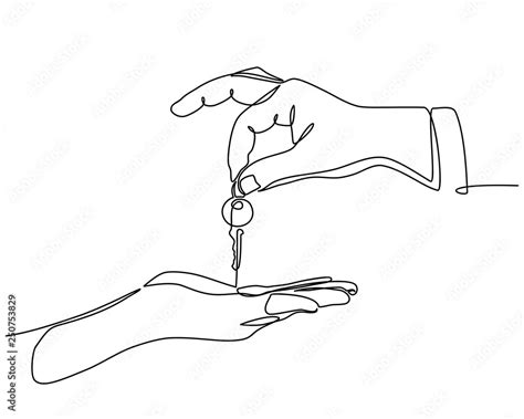 Continuous Line Drawing Of Real Estate Agent Giving Keys To Apartment