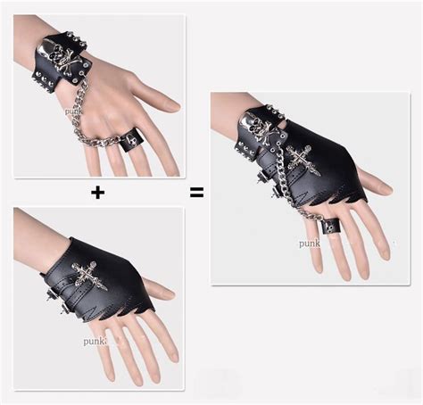 Punk Skulls Leather Gloves Wristband Leather Gloves Punk Fashion