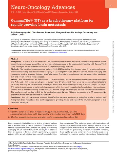 Pdf Gammatile® Gt As A Brachytherapy Platform For Rapidly Growing