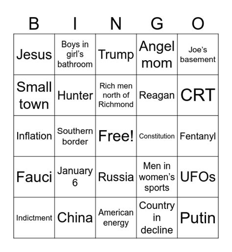 Republican Debate Bingo Card