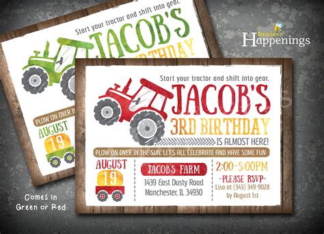 Tractor Birthday Invitation Tractor Invite Farm Tractor Invite