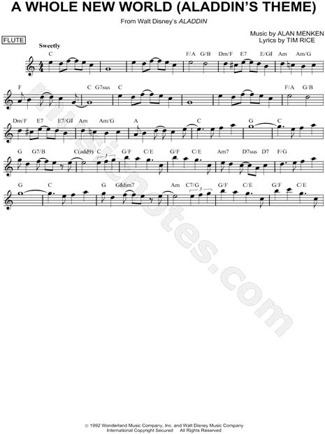 √完了しました！ A Whole New World Flute Sheet Music Free 175266 A Whole New