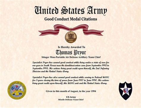 Army Good Conduct Medal Certificate Template 6 Templates Example Templates Examp