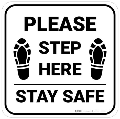 Please Step Here Stay Safe Shoe Prints Square Floor Sign