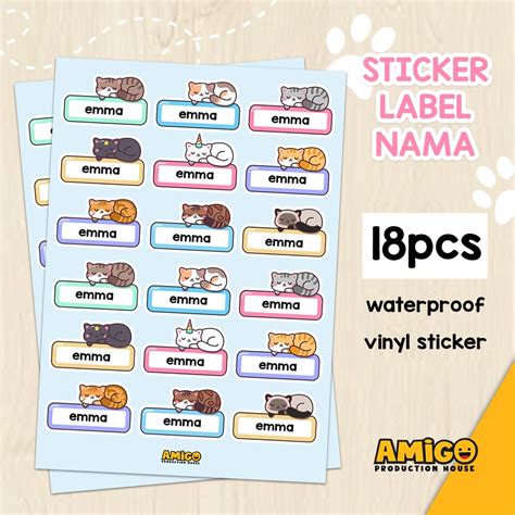 Cute Cat Name Label Sticker Stationery Stationery Cute Cat Sticker Book