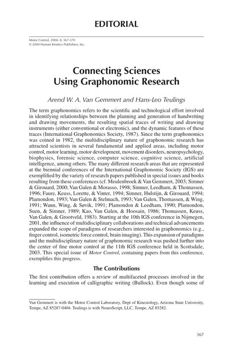 PDF Connecting Sciences Using Graphonomic Research