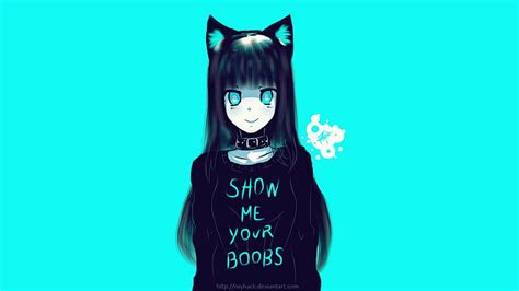 Online crop | HD wallpaper: blue background, nekomimi, DeviantArt ...