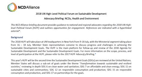 2018 Un Hlpf Advocacy Briefing Ncds Health And Environment Ncd