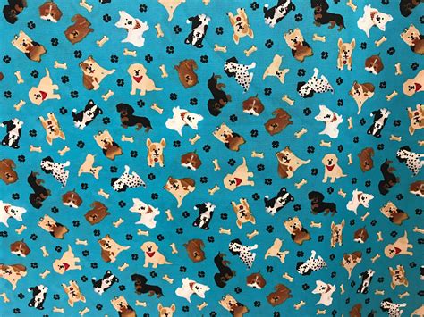 Puppy Dogs On Blue Fabric Dog Fabric Puppy Fabric Animal Fabric