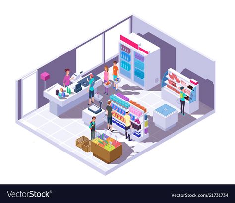 Isometric Grocery Store Interior Supermarket Vector Image