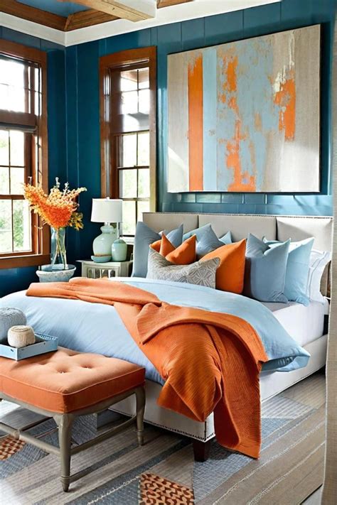 Vibrant Bedroom Oasis Blue Wall Teal Orange Palette Modern