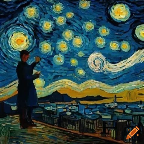 Man Admiring Starry Night Painting By Vincent Van Gogh On Craiyon