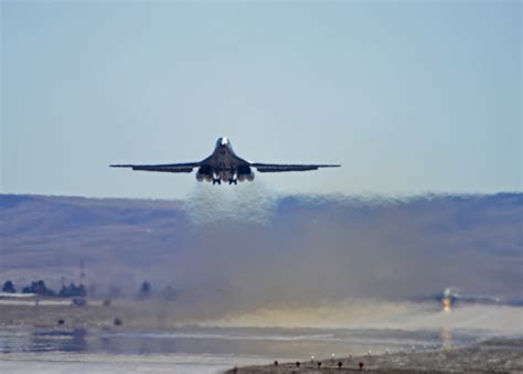 An Ellsworth Air Force Base B-1 bomber takes off from the flightline ...