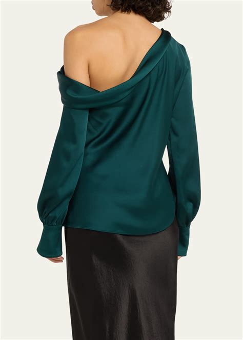 SIMKHAI Alice One Shoulder Long Sleeve Satin Top Bergdorf Goodman