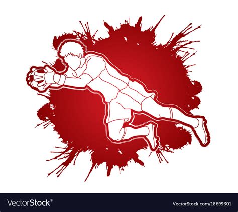 Goalkeeper Jumping Action Catches The Ball Vector Image