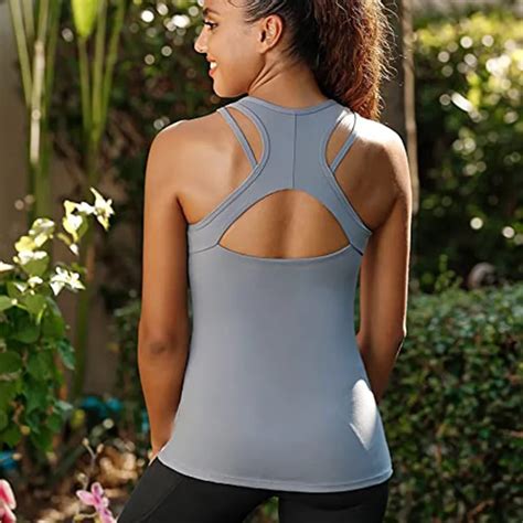 Built In Bra Women Yoga Tank Top Gym Vest Fitness Sport T Shirt Quick