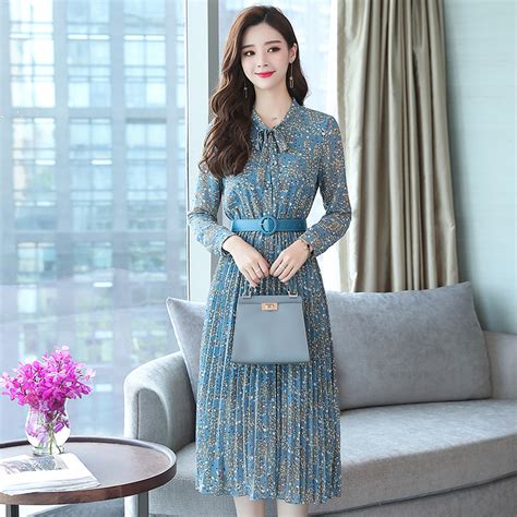 Korean Chiffon Elegant Pleated Midi Dress