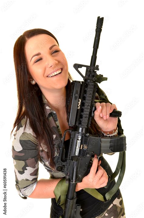 Beautiful Sexy Girl Holding Gun Stock Photo Adobe Stock