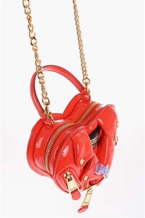 Moschino Couture Heart Shaped Patent Faux Leather Biker Bag With