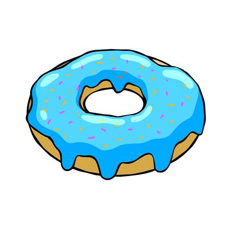 Donut With Blue Glaze Sweet Sugar Dessert With Icing Outline Cartoon